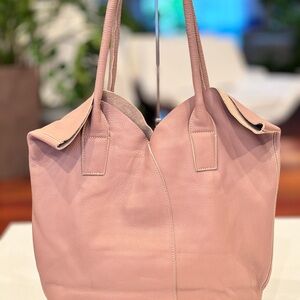 GENUINE leather soft PINK shopper bag. Large carry all bag for laptops, books